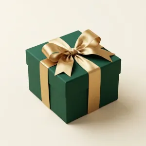 Luxury green gift box with gold satin ribbon
